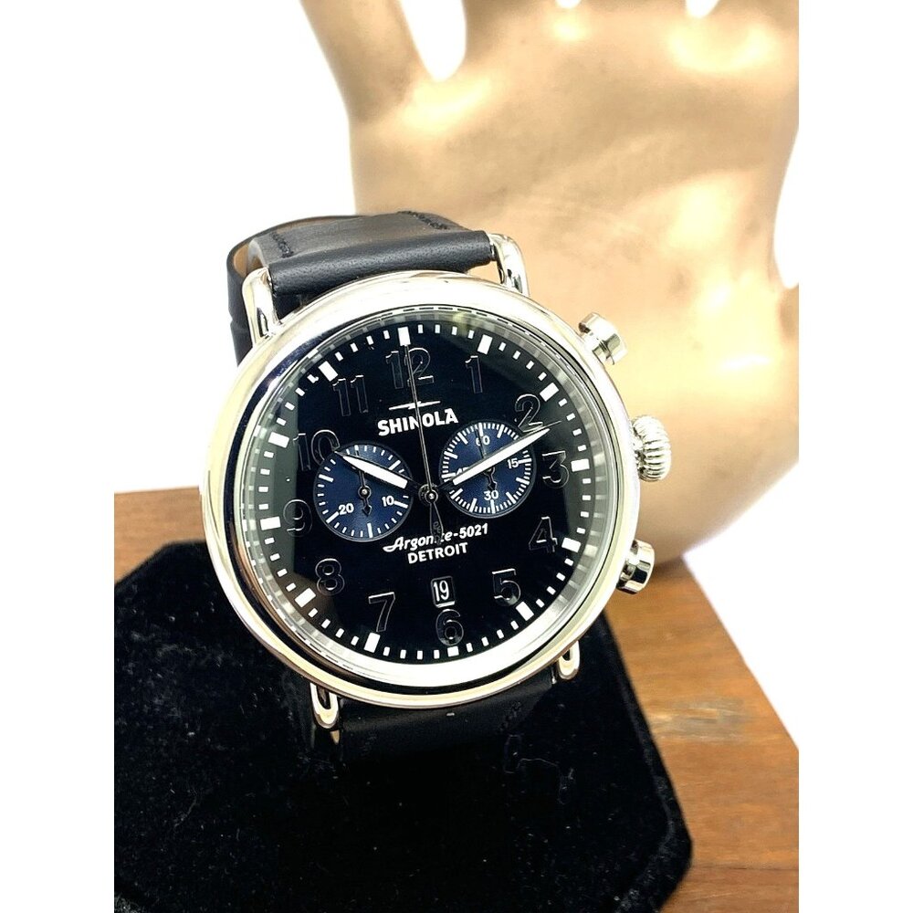 Shinola Men's Watch S0120109242 Quartz Chronograph Black Dial Leather Strap 47mm